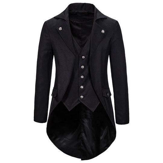 Herren eleganter Steampunk-Sakko mit asymmetrischem Schnitt und edlen Details