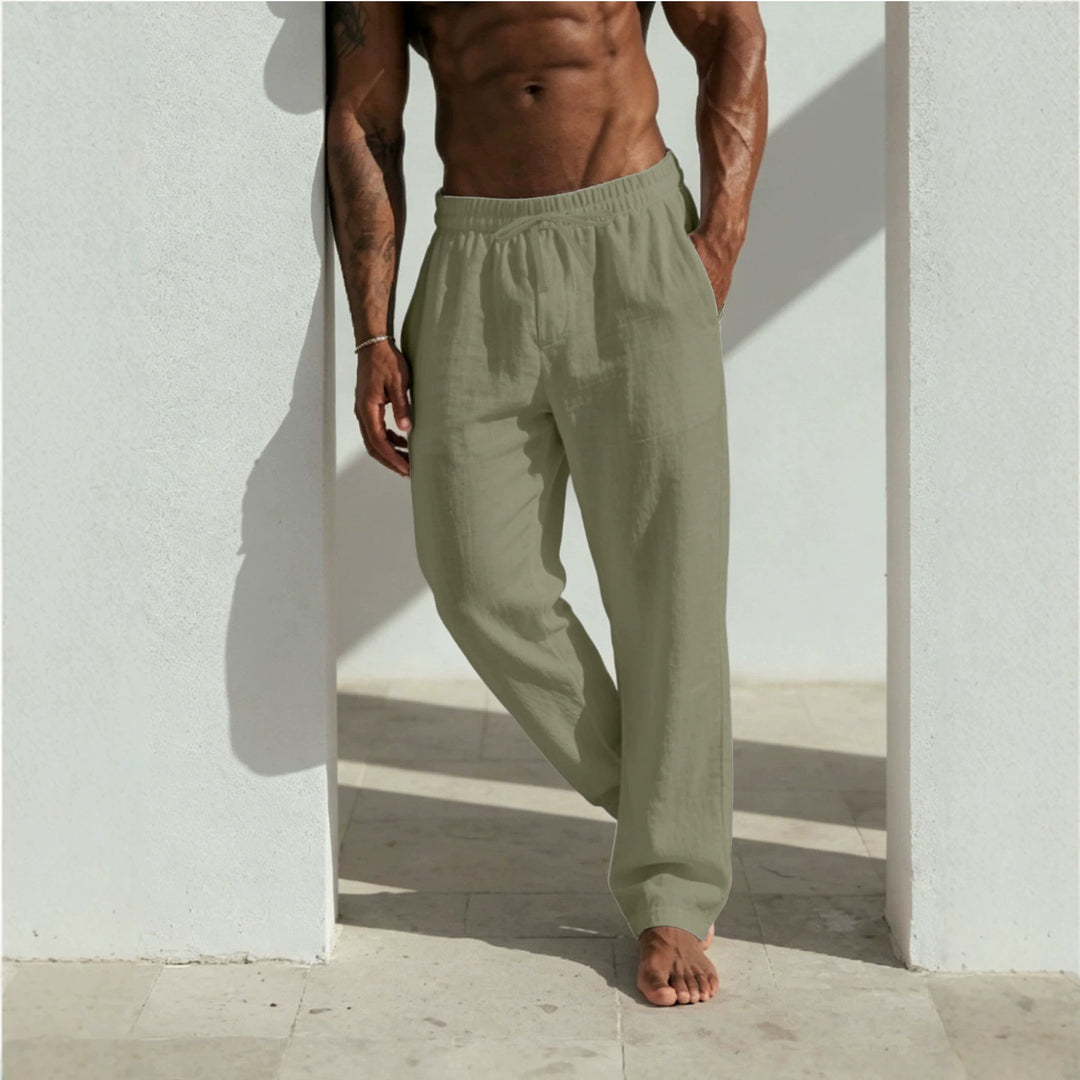 Herren Sommerliche Relaxhose aus Leinenmischung mit geradem Bein und Tunnelzug Shop Nory