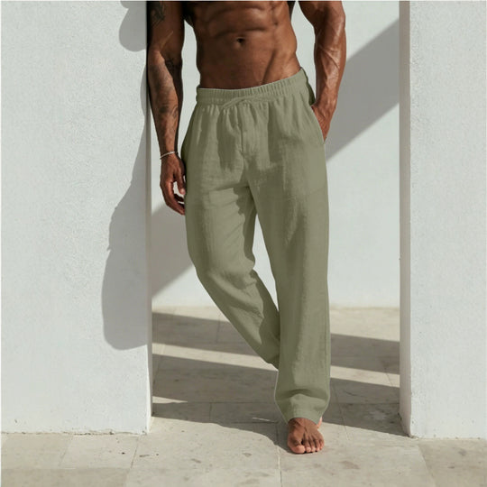 Herren Sommerliche Relaxhose aus Leinenmischung mit geradem Bein und Tunnelzug Shop Nory