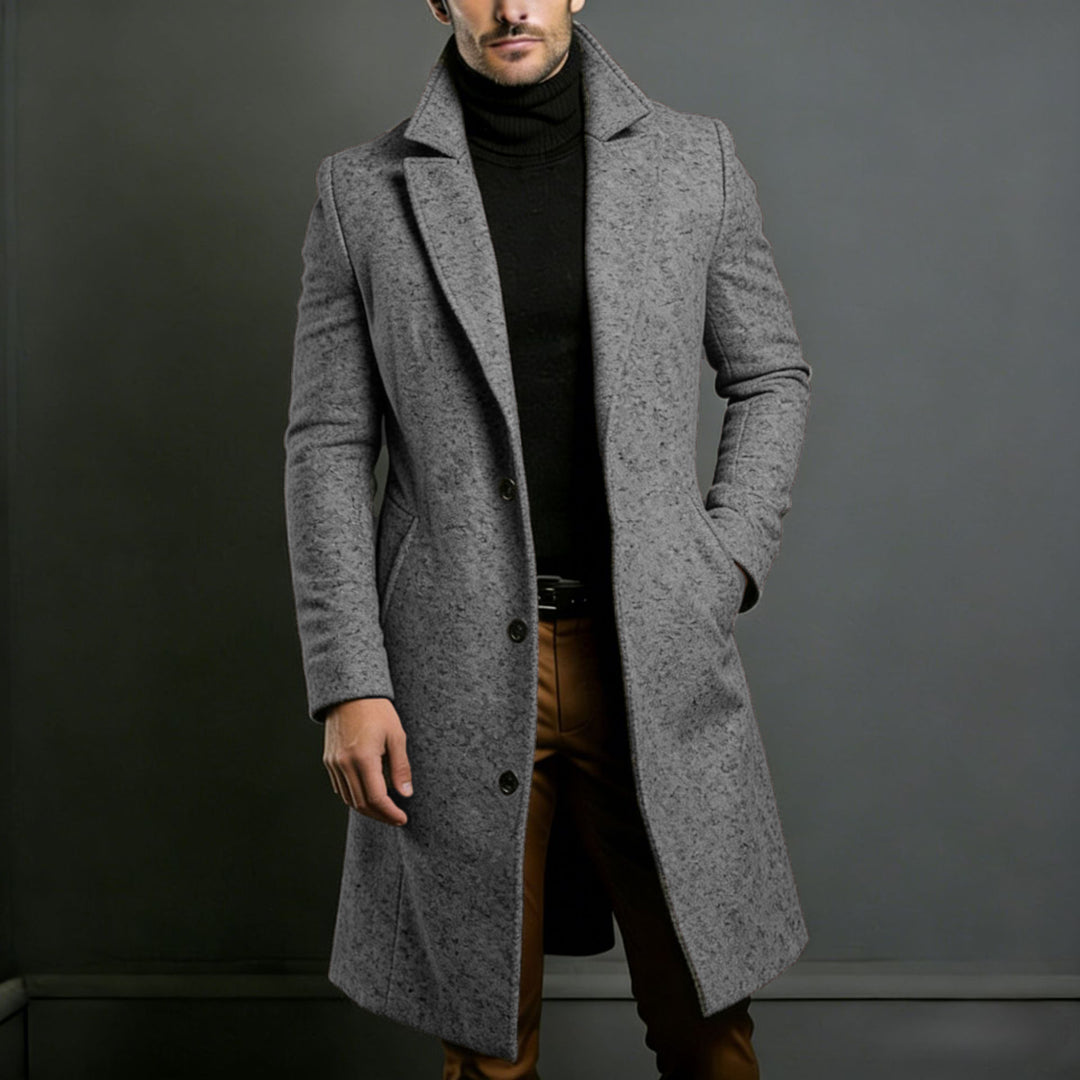 Herren Langer taillierter Wollmantel mit Reverskragen und Pattentaschen Shop Nory
