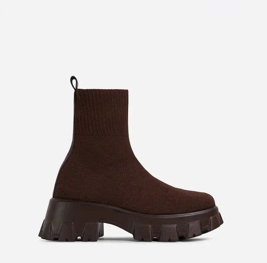 Damen trendige Stiefel mit hohem Schaft und robustem Plateau
