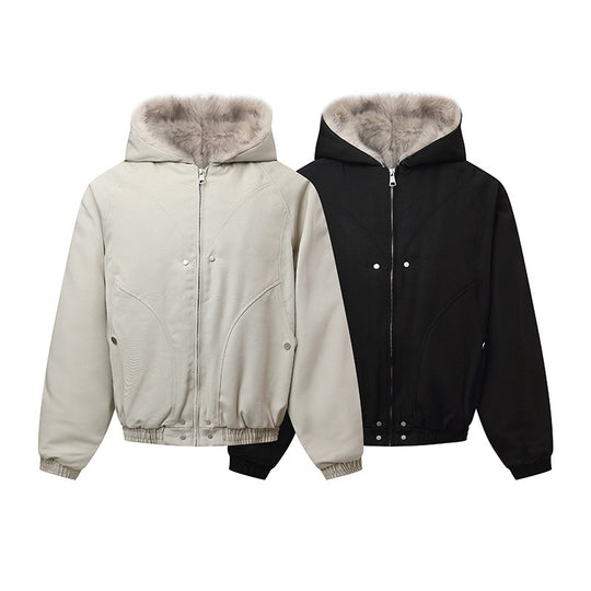 Unisex Kapuzenblouson mit wärmendem Teddyfutter, elastischem Saum und verdeckter Knopfleiste Shop Nory