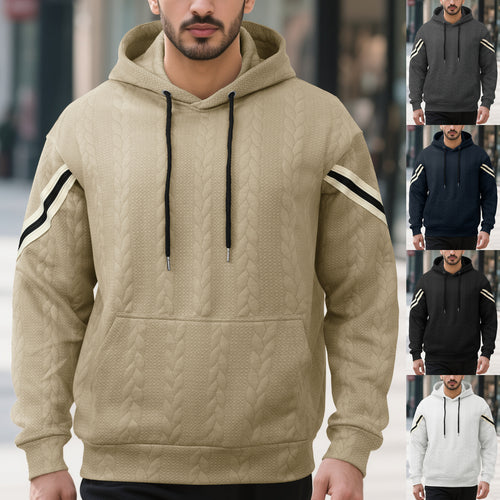 Herren Kabelstruktur-Kapuzenpullover mit Kängurutasche und Kontraststreifen Shop Nory