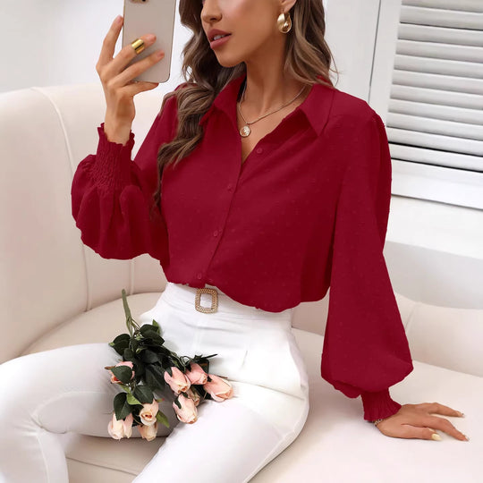 Damen Cropped-Bluse mit Struktur, Puffärmeln und Smokbündchen Shop Nory