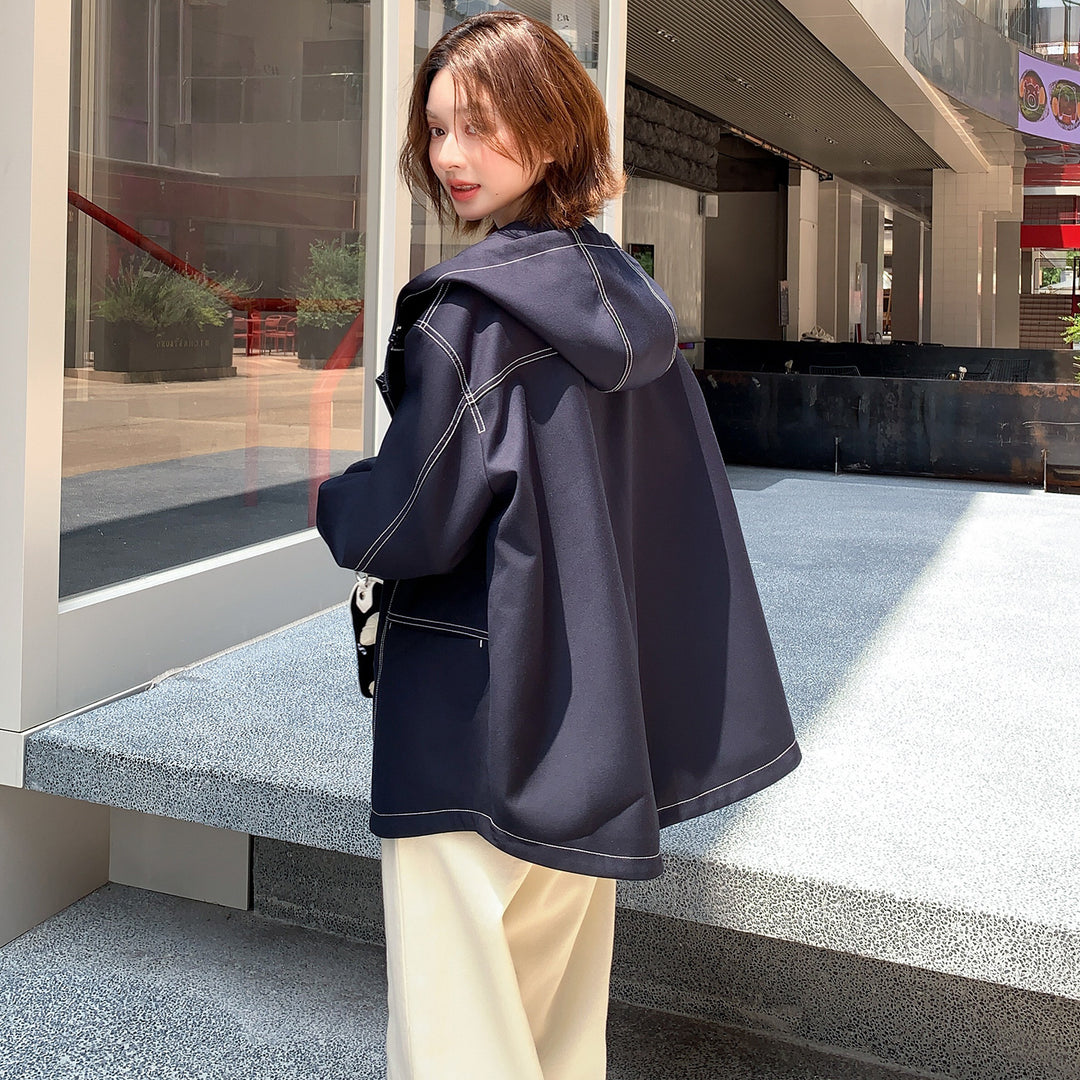 Damen Oversize-Übergangsjacke mit weitem Matrosenkragen und Kontrastnähten Shop Nory
