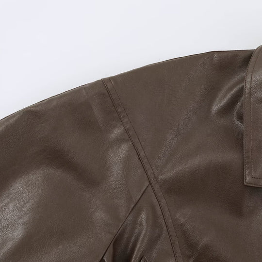 Damen Kurzjacke aus Lederoptik mit Bindegürtel und asymmetrischer Knopfleiste Shop Nory