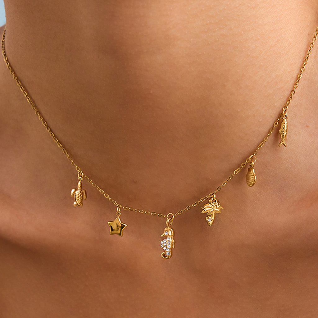 Damen Halskette mit maritimen Charms und hypoallergener Edelstahlverarbeitung Shop Nory