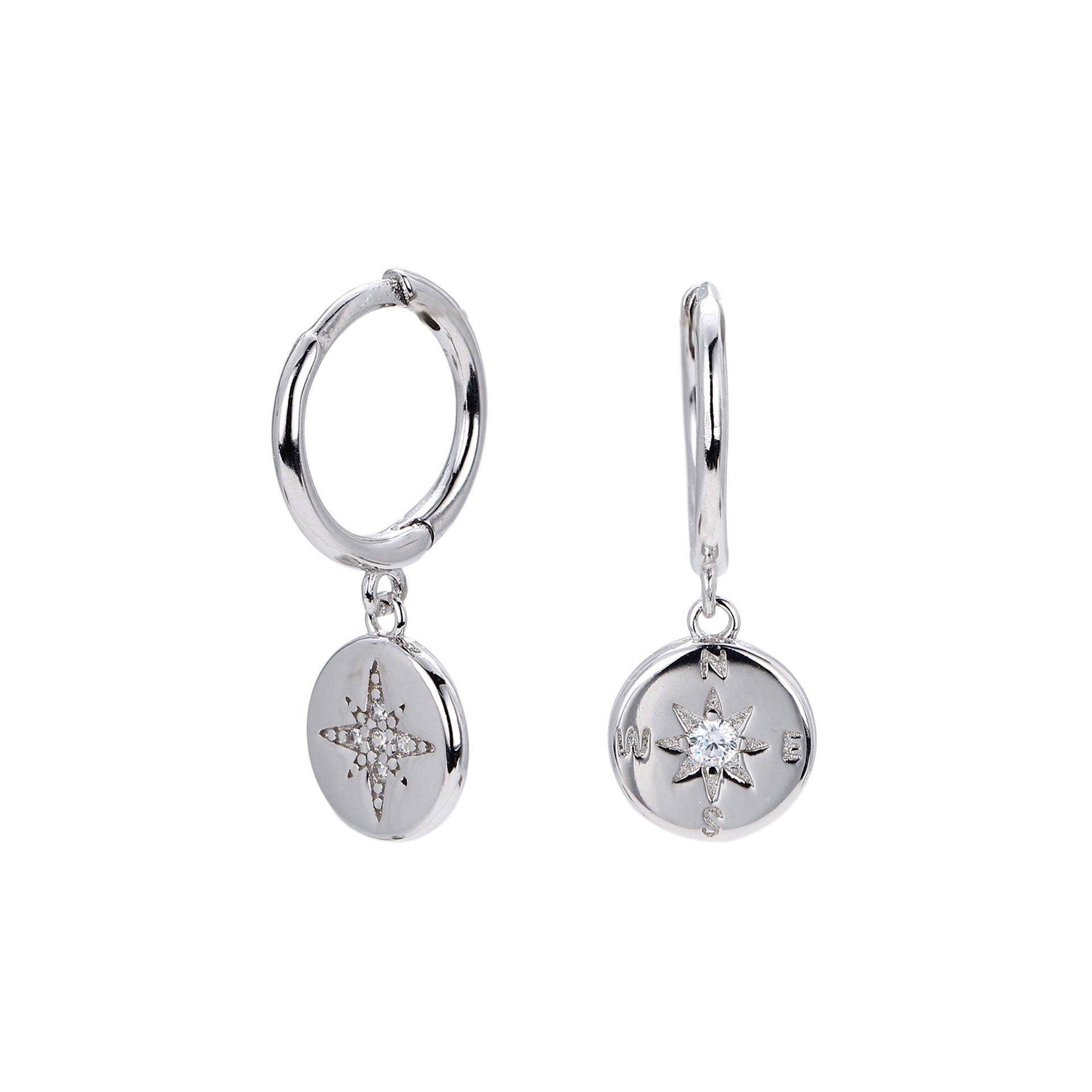 Damen Ohrringe mit modernem Kompassanhänger aus 925 Sterlingsilber Shop Nory