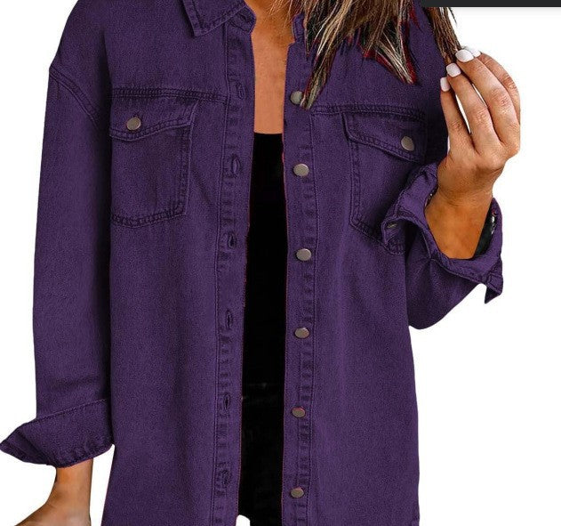 Damen Denim Overshirt mit fransigem Saum und Brusttaschen ShopNory