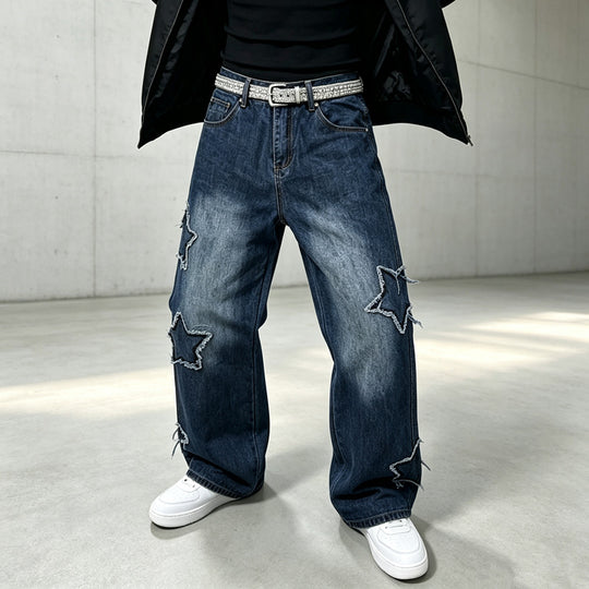 Herren Modische Weit geschnittene Jeans mit Sternen-Dekor Shop Nory