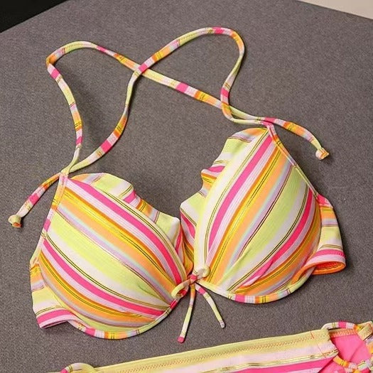 Damen Push-up Bikini-Set mit verspieltem Streifenmuster