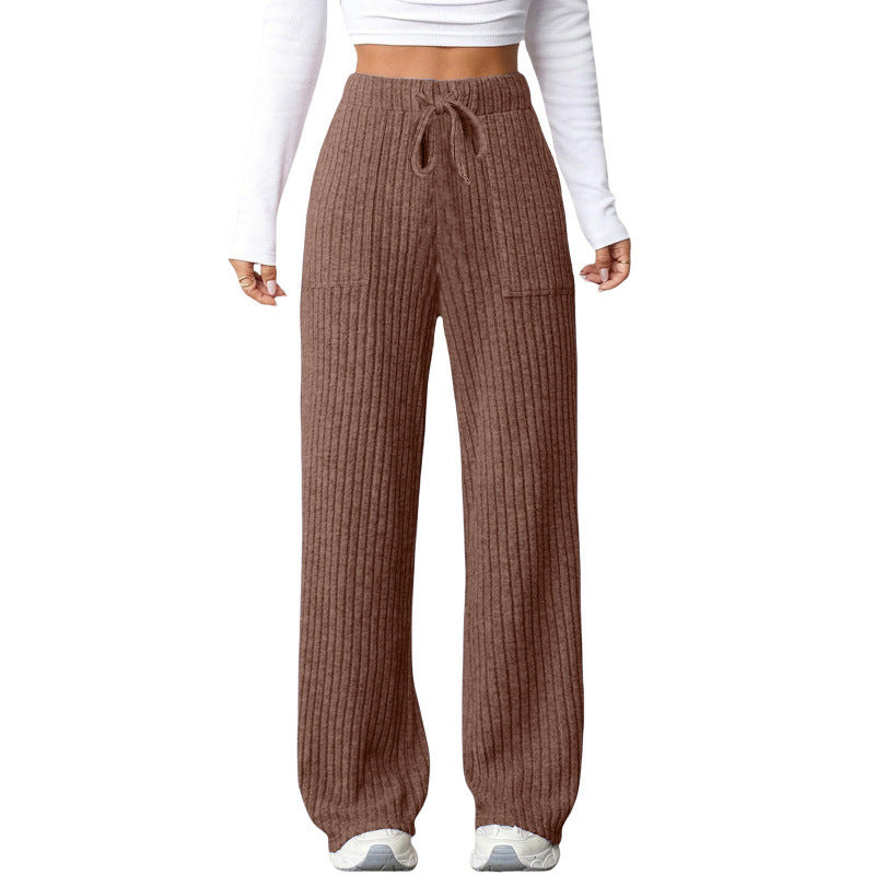 Damen Weite Rippstrick-Loungebundhose mit Tunnelzug und aufgesetzten Taschen Shop Nory