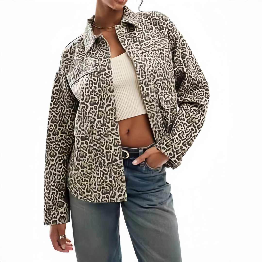 Damen Modische Jacke mit Leopardenmuster
