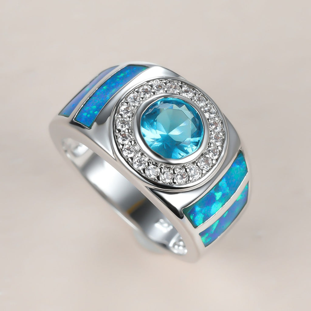 Damen Ring mit funkelndem blauen Opal und Zirkonia-Verzierung Shop Nory