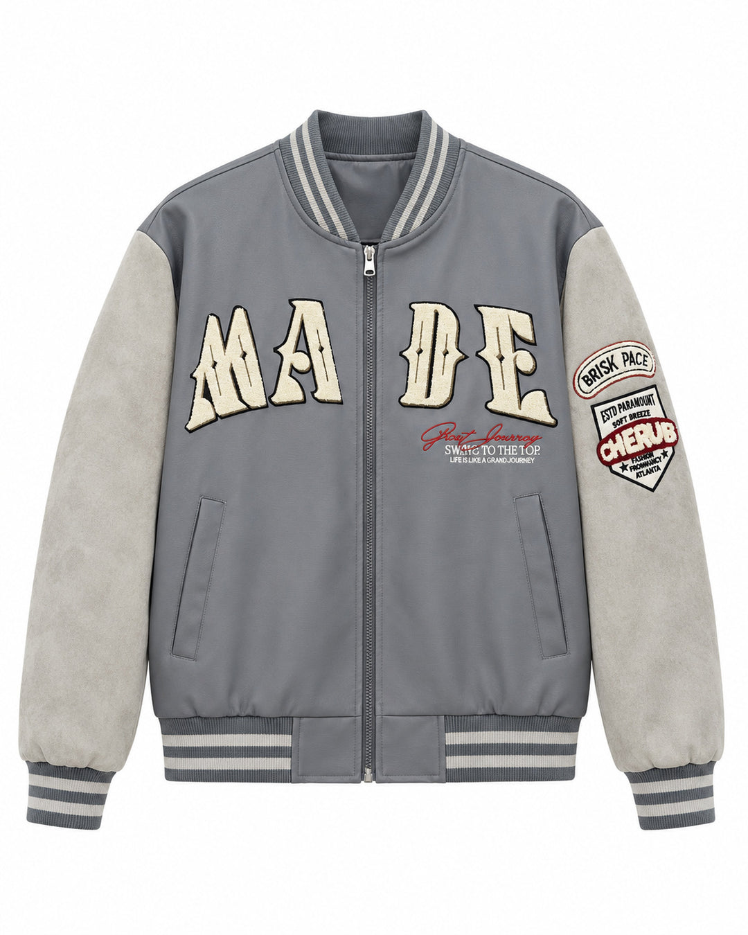 Herren Collegejacke im Letterman‑Style mit Kunstlederkörper und Veloursärmeln Shop Nory