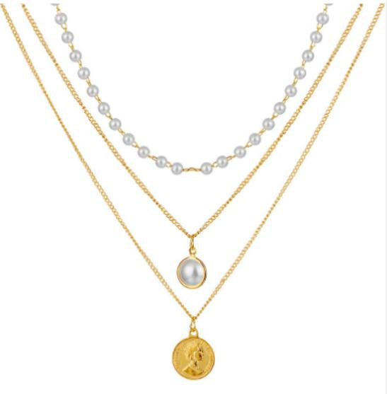 Damen Halskette mit mehrlagigem Perlen- und Anhängerdesign Shop Nory