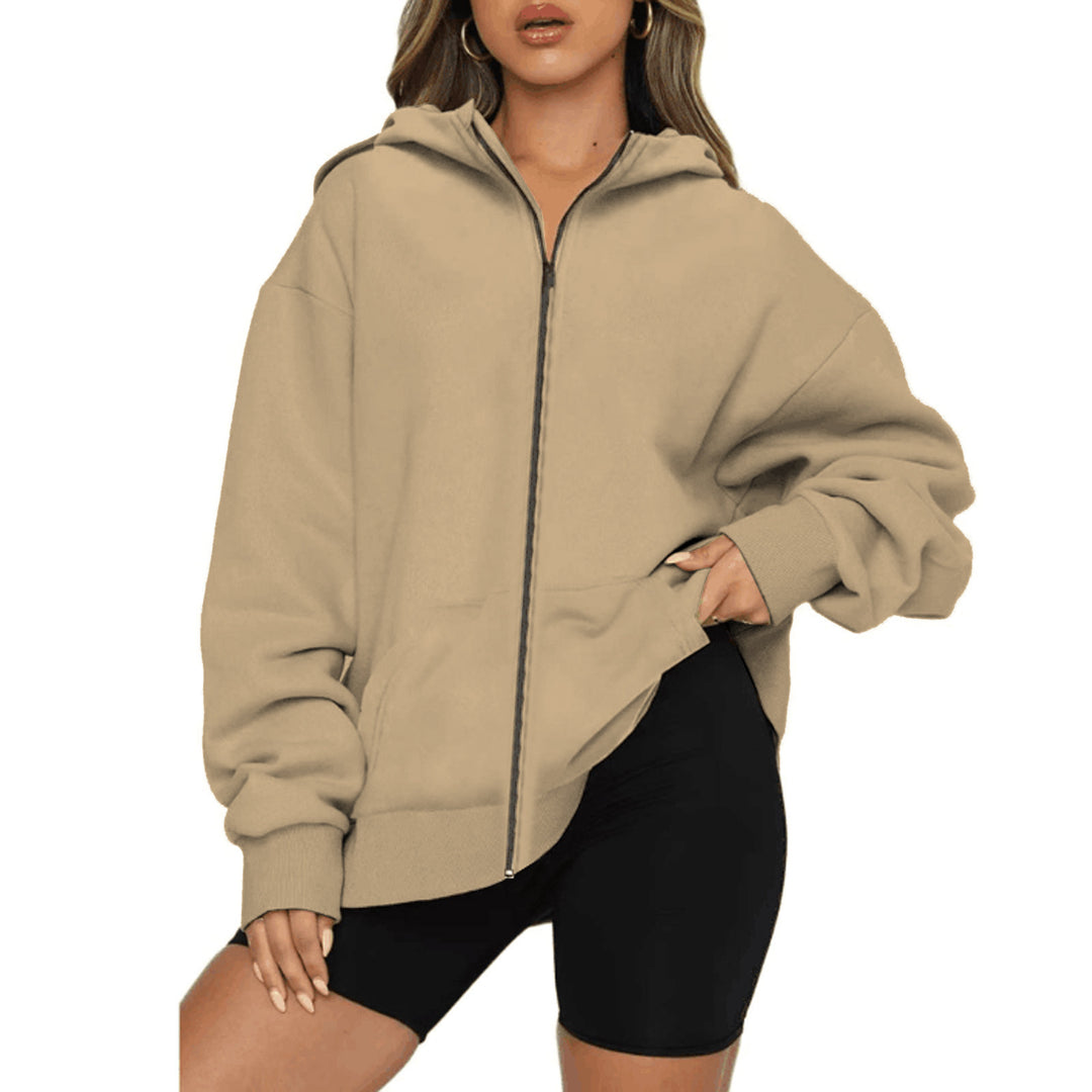 Damen nan leichte Zip-Kapuzenjacke im Relaxed-Fit mit Kängurutasche und gerippten Bündchen Shop Nory