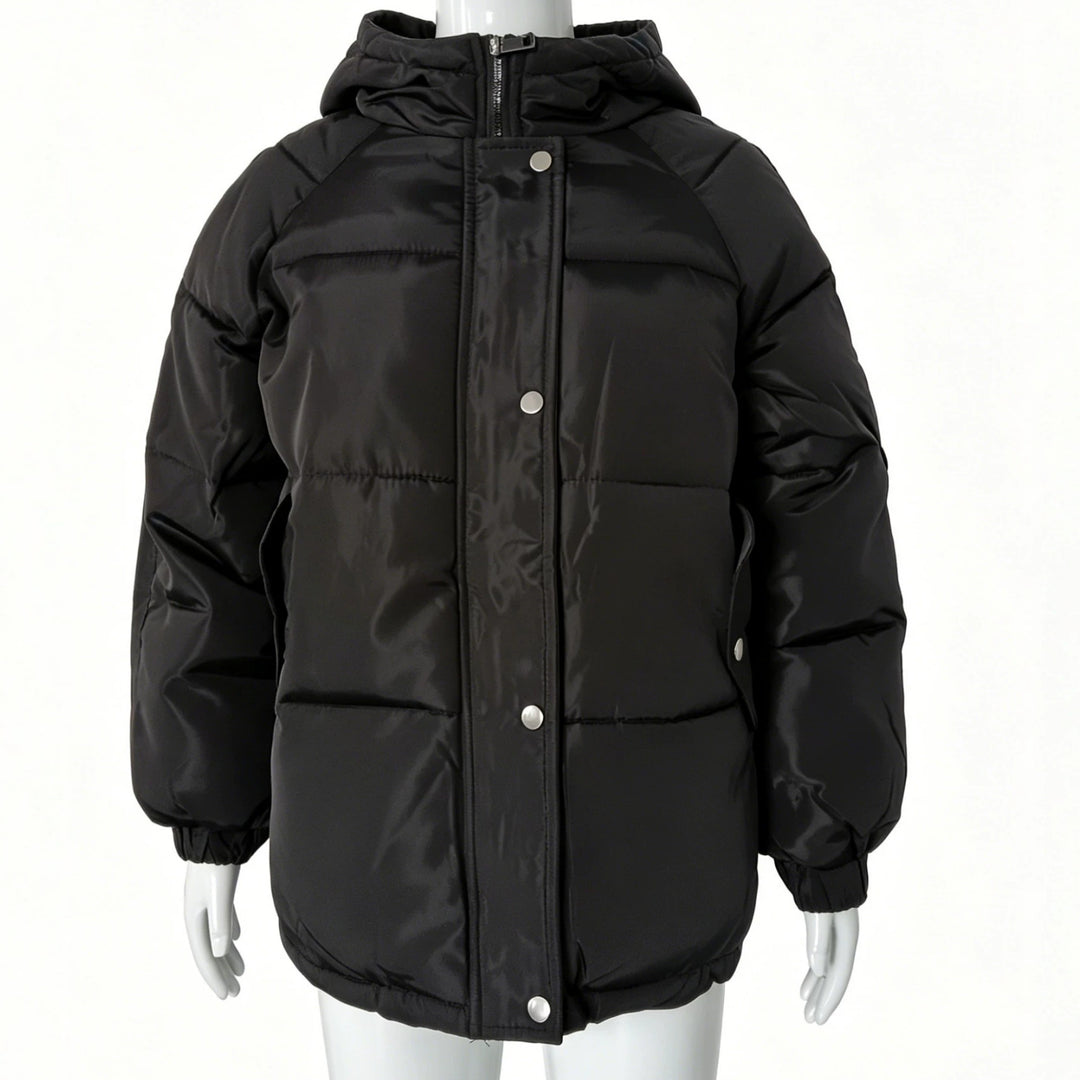 Damen Oversize-Steppmantel mit Kapuze, Druckknopfleiste und elastischem Saum Shop Nory