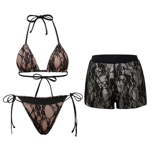 Damen Bikini-Set mit Spitzen-Besatz und figurbetontem Schnitt Shopnory