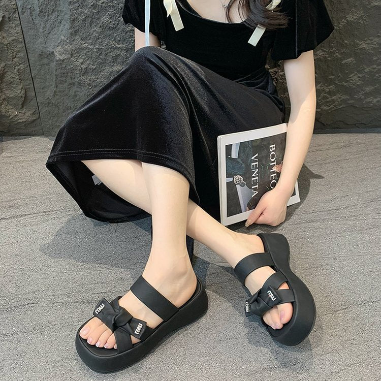 Damen modische Plateausandalen mit dekorativem Schleifendetail Shopnory