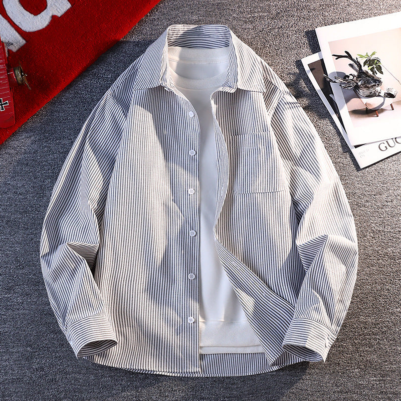 Herren gestreifte Overshirt Hemdjacke aus Baumwollmischung mit Brusttasche Shop Nory