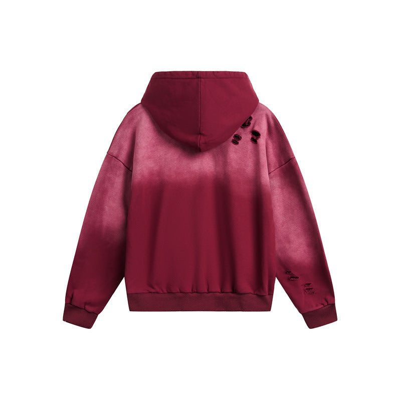 Unisex Oversize Kapuzenpullover mit Halbreißverschluss, Distressed-Details und Kängurutasche Shop Nory