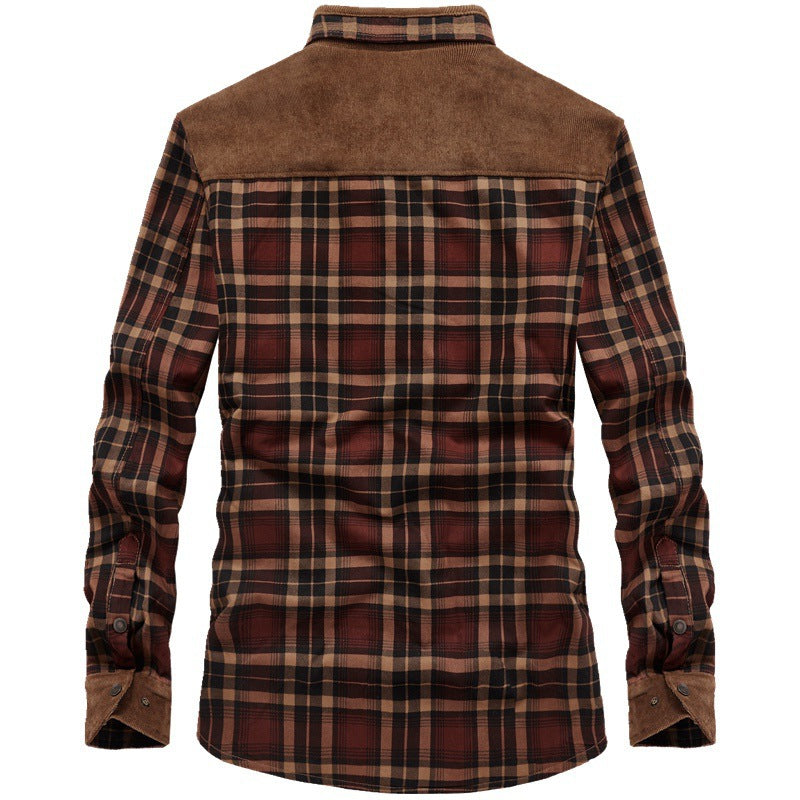 Herren karierte Thermo‑Hemdjacke mit Teddyfutter und Cord‑Schulterpasse Shop Nory