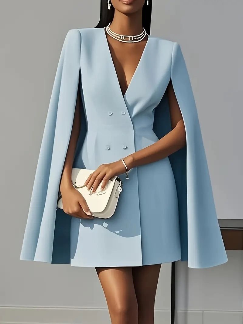 Damen Cape-Blazer-Kleid mit Doppelreihe und tiefem V-Ausschnitt Shop Nory