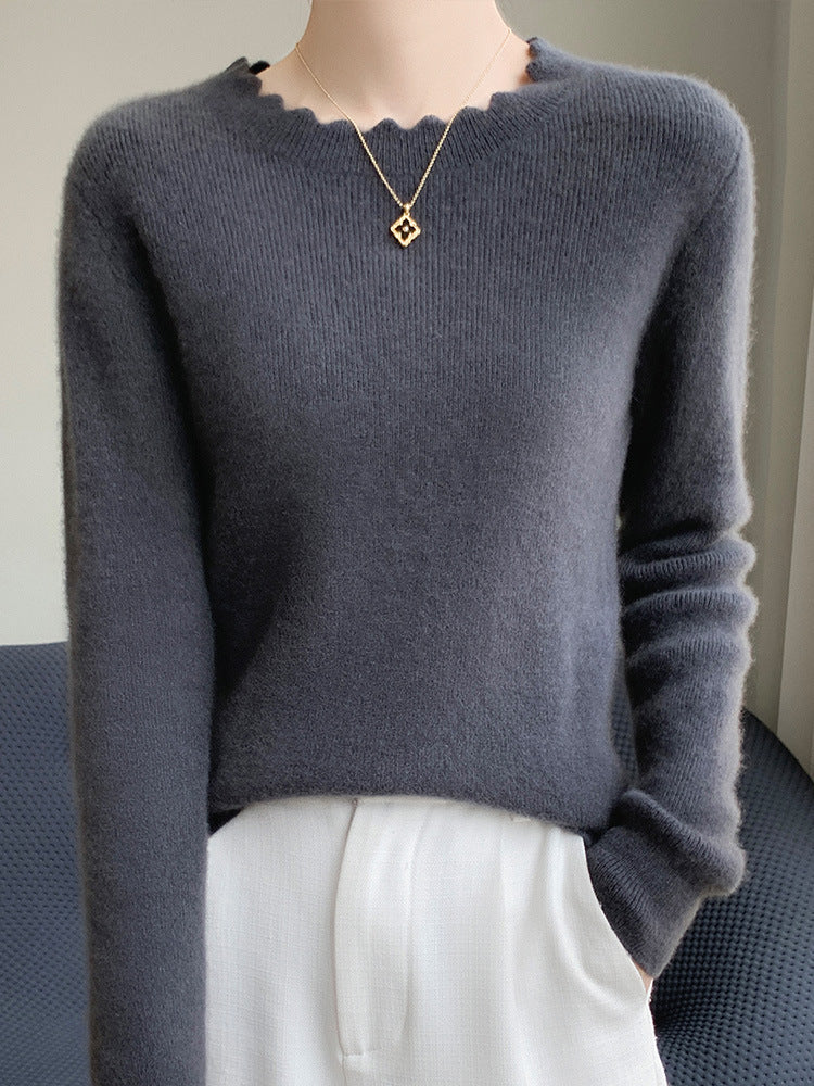 Damen Weicher Feinstrickpullover mit welligem Rundhalsausschnitt und kaschmirähnlicher Oberfläche Shop Nory