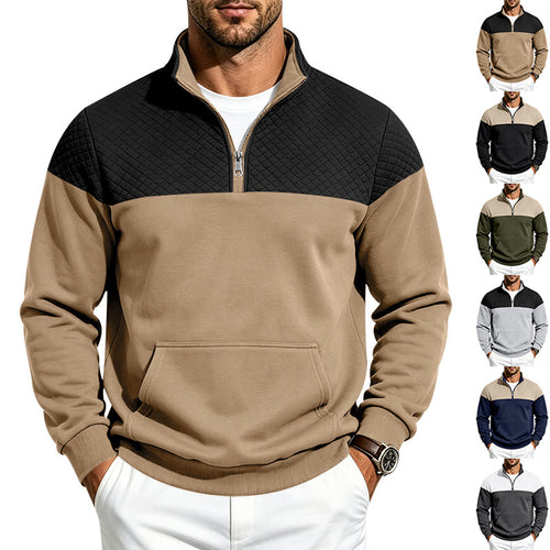 Herren Halbzip-Sweatshirt mit gesteppter Schulterpasse und Kängurutasche Shop Nory