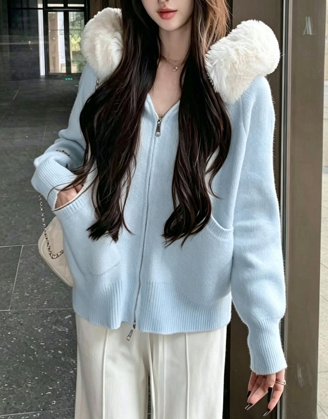 Damen Kapuzenjacke mit Fake-Fur-Kragen und durchgehendem Reißverschluss Shop Nory