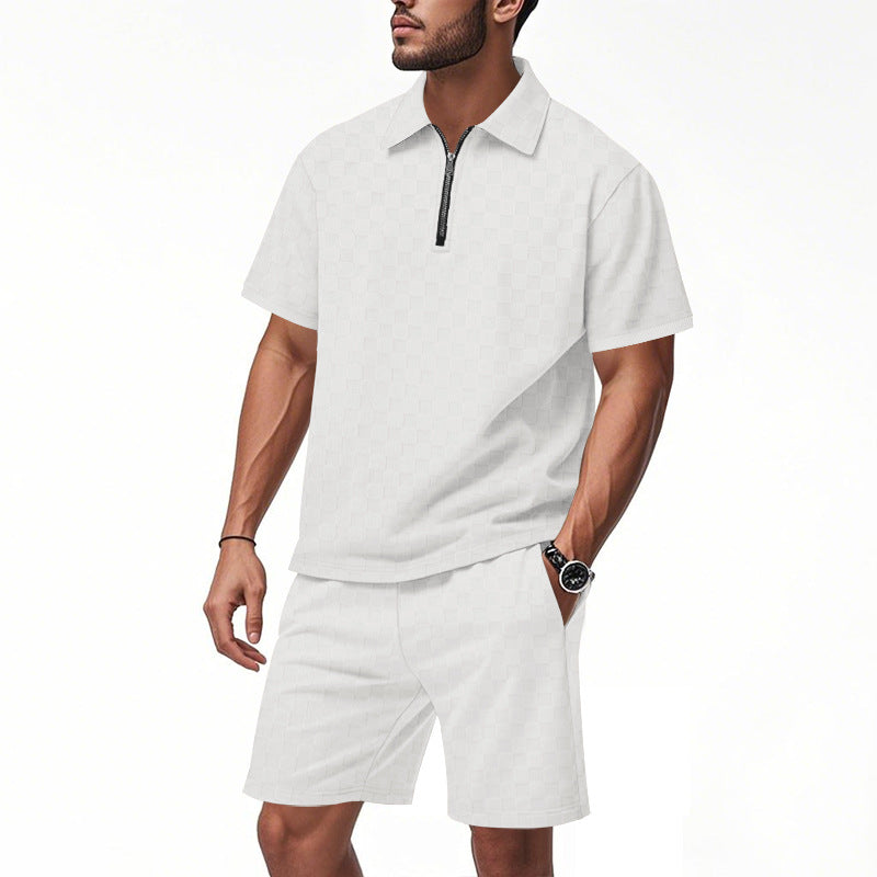 Herren sportliches Kurzarm-Oberteil mit Zipper und bequemen Shorts Shopnory