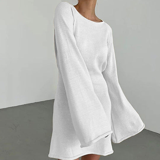 Damen elegantes Strickkleid mit weitem Ärmel und figurbetonter Silhouette
