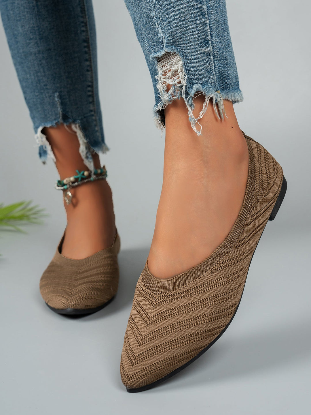 Damen elegante Ballerinas aus atmungsaktivem Strickmaterial