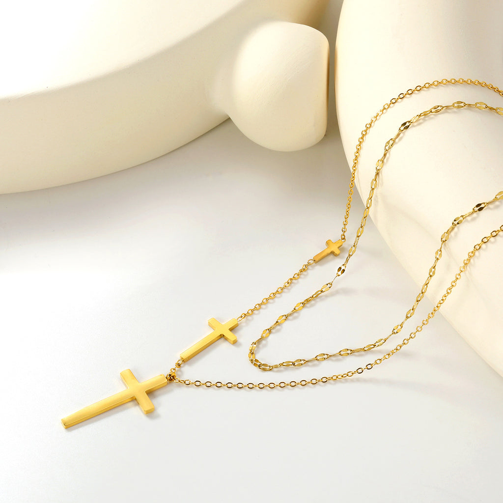 Damen mehrlagige Kreuz-Halskette mit goldplattierten Anhängern Shop Nory