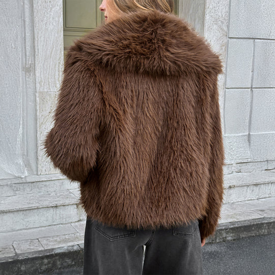 Damen nan kurzer Faux‑Fur‑Mantel mit breitem Stehkragen, dichter Flor und wärmender Innenfütterung Shop Nory
