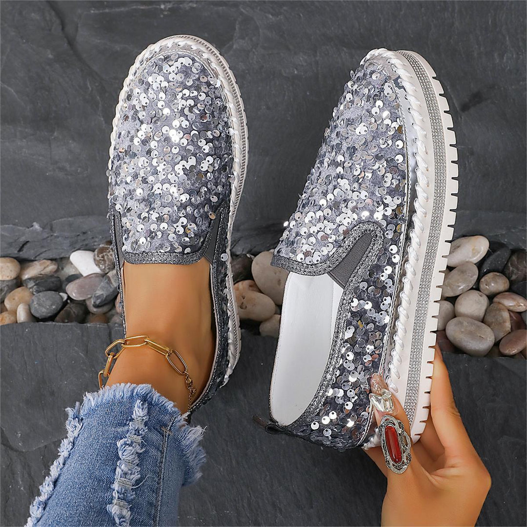 Damen Glitzernde Slip-On Sneakers mit elastischem Obermaterial und rutschfester Sohle Shopnory