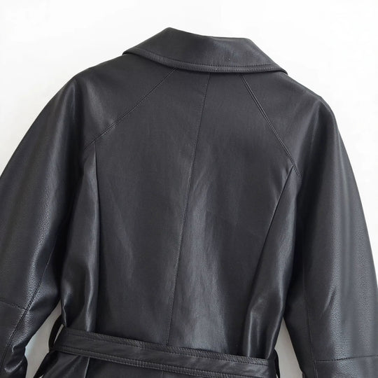 Damen Taillierte Lederoptik‑Jacke mit Bindegürtel und Raglanärmeln Shop Nory