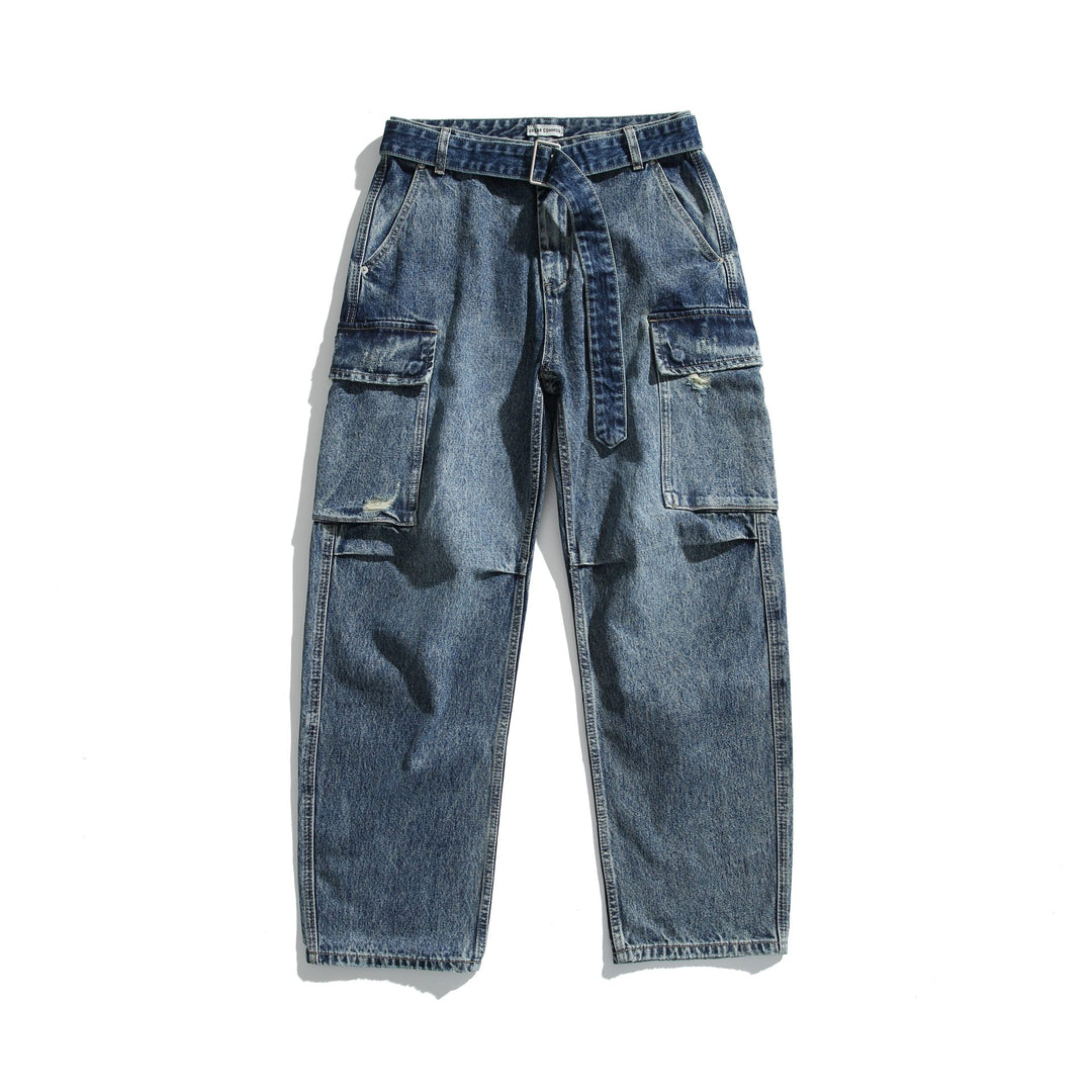 Damen Hochtaillierte Cargo-Jeans mit Gürtel, locker geschnitten und Used‑Optik Shop Nory