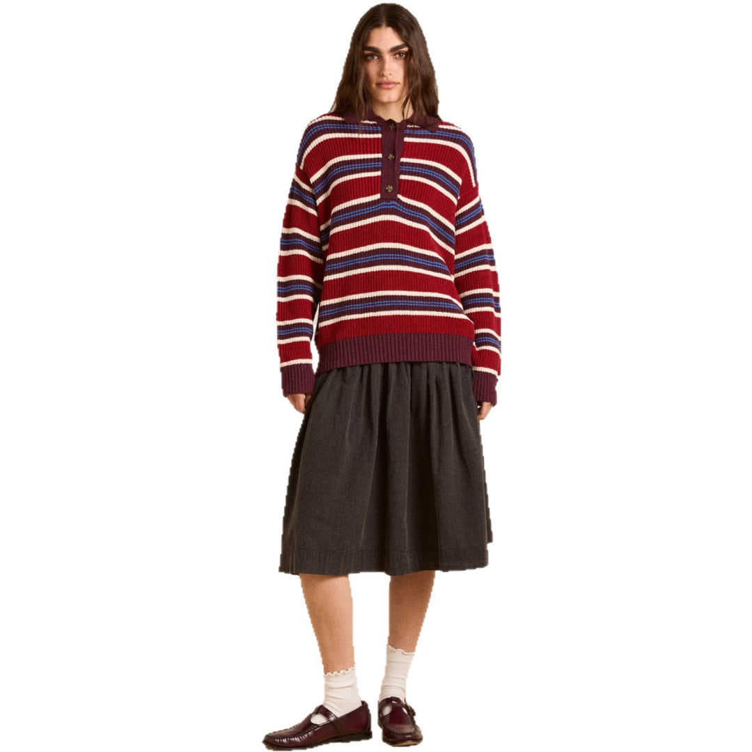 Damen Oversize Strickpullover mit Polokragen & mehrlagigem Streifenrelief Shop Nory