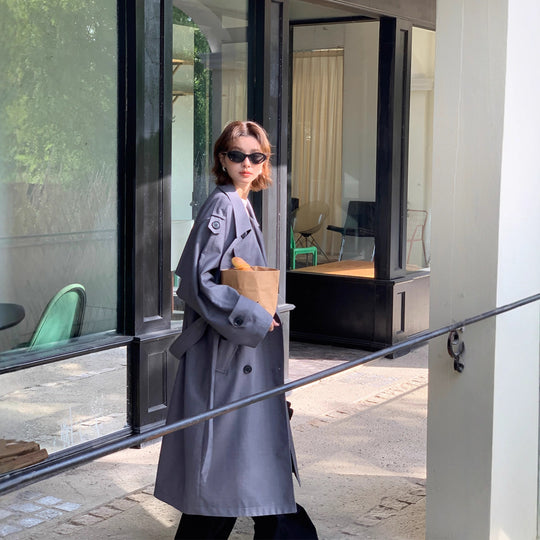 Damen Langer Trenchcoat im Oversize‑Look mit Bindegürtel und Schulterpatten Shop Nory