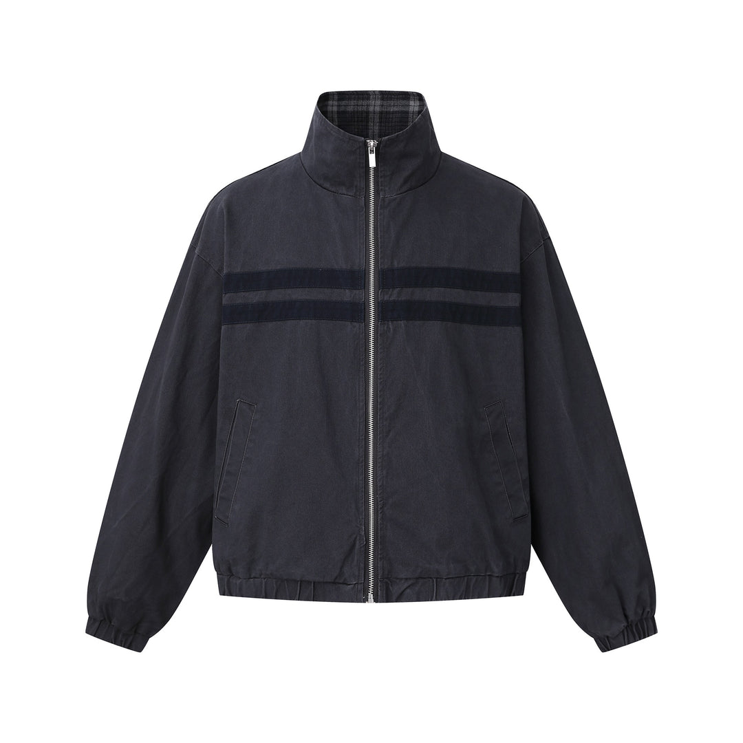 Unisex Kurz geschnittene Boxy-Blousonjacke mit Stehkragen und horizontalen Brustpaspeln Shop Nory
