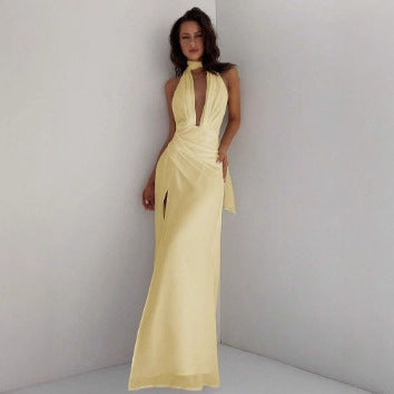 Damen Maxi-Kleid mit tiefem V-Ausschnitt und Wickeldesign Shopnory