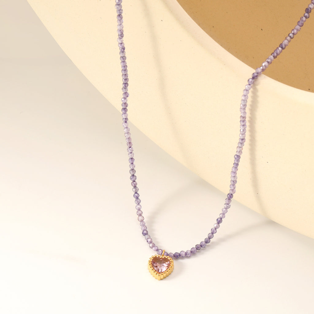 Damen Halskette mit herzförmigem Anhänger aus hochwertigen, rosa Kristallen Shop Nory