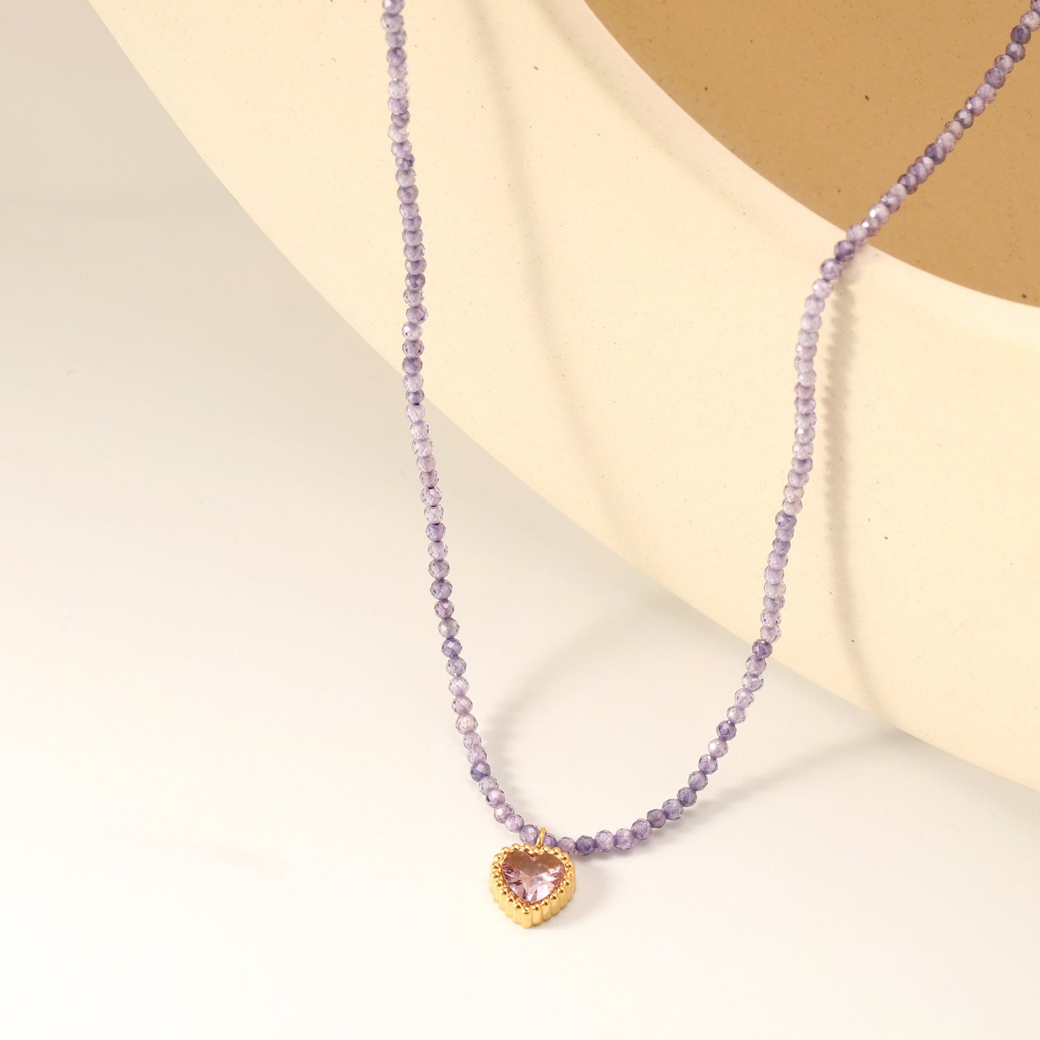 Damen Halskette mit herzförmigem Anhänger aus hochwertigen, rosa Kristallen Shop Nory
