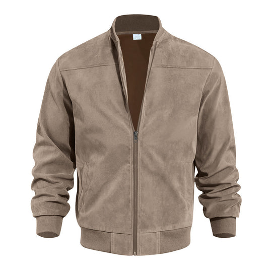 Herren nan Veloursleder Bomberjacke mit verdecktem Reißverschluss und elastischen Bündchen Shop Nory