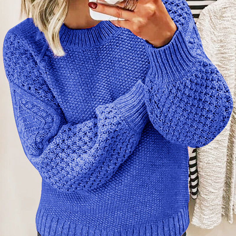 Damen Grobgestrickter Pullover mit Zopfmuster und Ballonärmeln Shop Nory