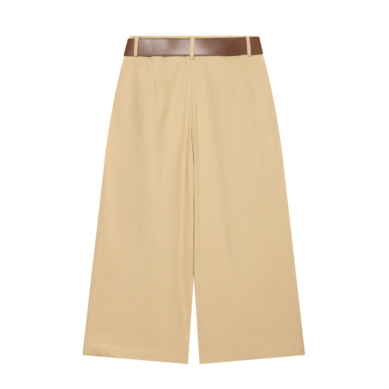 Damen Hochtaillierte Culotte-Hose mit weitem Bein, Kellerfalten und Rundbuckel-Gürtel Shop Nory