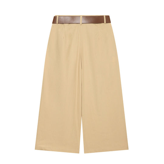 Damen Hochtaillierte Culotte-Hose mit weitem Bein, Kellerfalten und Rundbuckel-Gürtel Shop Nory