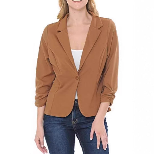 Damen taillierter Jersey-Blazer mit Ein-Knopf-Verschluss und dreiviertelärmeln Shop Nory
